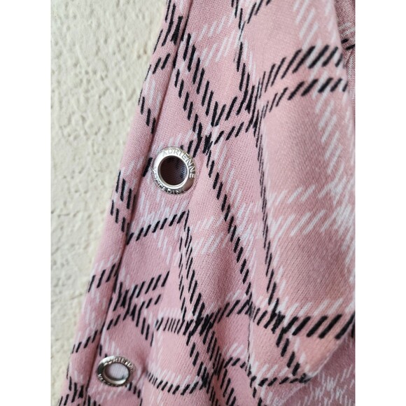 Adrienne Vittadini Womens Petite PM Pink Plaid Gromet Sleeve Round Neck Blouse - Picture 2 of 6